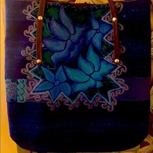 Purple, aquamarine floral embroidered tote!